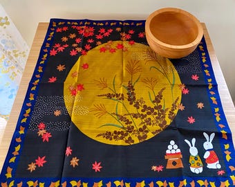 Japanese Furoshiki Wrapping Cloth or Scarf Rabbit Moon Finished Hems Maeda Dyeing Co. Four Seasons Color Cloth
