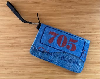 Wristlet Purse / Bag by Gecko Traders Vintage Handbag Made of Upcycled + Recycled Woven Plastic Fabric