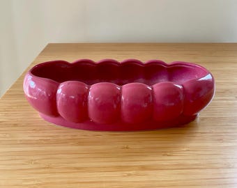 Vintage Norton USA Planter #312 Ceramic Rose Pink Scalloped Oval Mid Century Plant Pot Midcentury