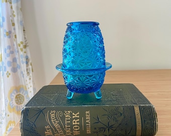 Vintage L. E. Smith Blue Daisy & Button Fairy Lamp UV Glow