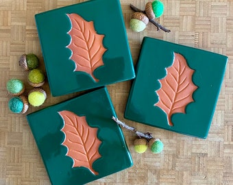 Coaster Set Leaf Coasters Coasters  Stoneware Ceramic Set of 4 Fall Decor