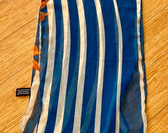 Scarf Vintage Voile by Isabella Blue and White Striped with Orange Accents