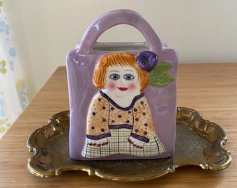 Susan Paley for Ganz Accents Bag Shaped Vase Barbara Ceramic Vintage 1990s