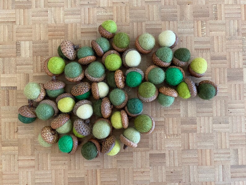 Felted Acorns Beeswax 1.5cm Greens Felt Acorn ALL NATURAL Holiday Decor Bowl Filler No Toxic Glue Lot Of 12 image 6