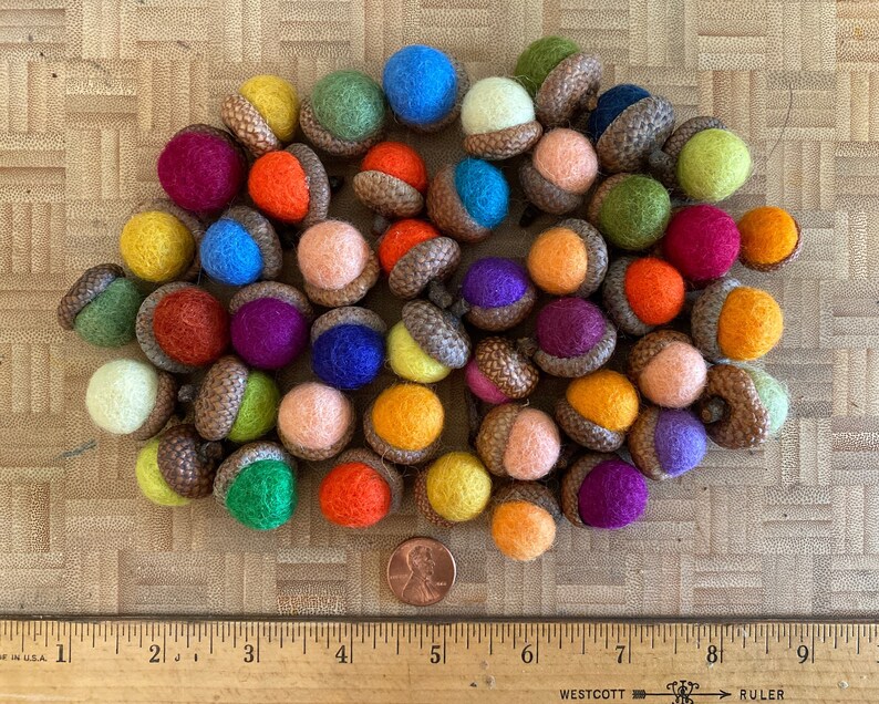 Felted Acorns Beeswax 1.5cm Felt Acorn ALL NATURAL Home Decor Bowl Filler No Toxic Glue Lot Of 12 image 3