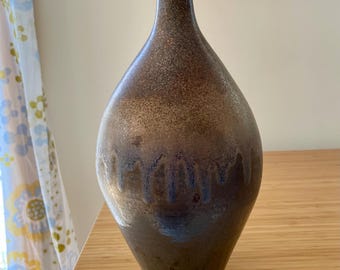 Vase by Angela Fina Studio Pottery Bronze Glaze Wheel Thrown Porcelain Signed 10.5”  tall