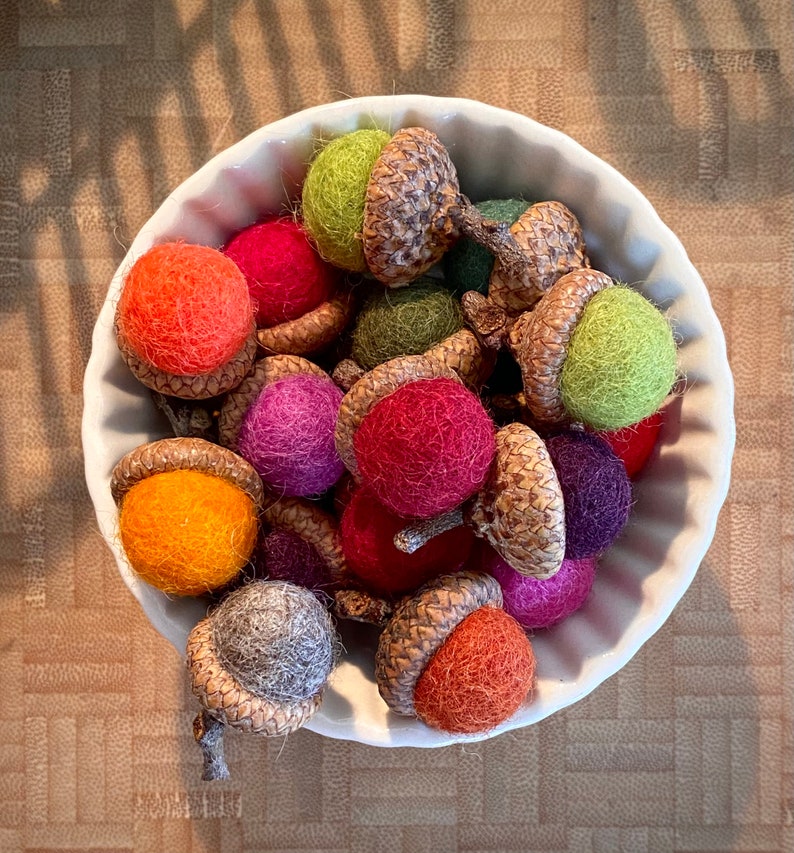 Felted Acorns Beeswax 1.5cm Felt Acorn ALL NATURAL Home Decor Bowl Filler No Toxic Glue Lot Of 12 image 4