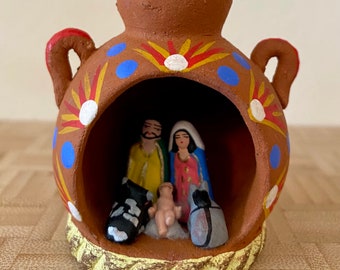 Folk Art Crèche Miniature Christmas Holiday Decor Pottery Creche Handcrafted Mexican or Peruvian