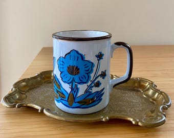 Mug Japanese Vintage Midcentury Floral Blue White Otagiri Style Stoneware Made in Japan