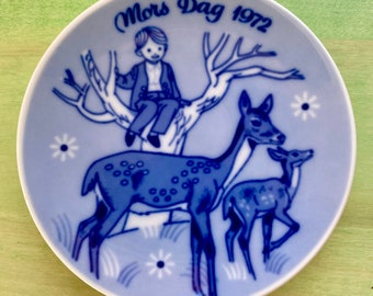 Mother’s Day 1972 Mors Dag Small 5” Plate Trinket Dish Vintage Blue Norwegian Collectible Plate Made in Norway Porsgrunds Porselaensfabrik