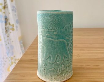 Studio Pottery Bear Embossed Porcelain Ceramic Signed
