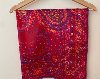 Scarf Vintage Midcentury Satin Poly Groovy Paisley Pattern 27”