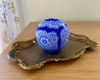 Millifiori Candle Blue & White Globe Shaped 3 1/4” Wide
