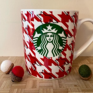 Starbucks Mug Large Green Logo Mermaid 2017 White Red and Black Houndstooth 18oz Collectible Mermaid Logo