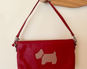 Radley London Purse Leather Red with Scottie Top Handle Small Handbag or Wristlet Dual Use Heritage Dog Collection Like New
