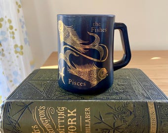 Taza vintage de vidrio Federal con la serie Zodiaco de Piscis, horóscopo, colección de astrología Zodiaco