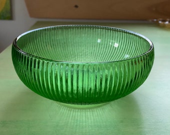 EO Brody Co. Green Glass Bowl Fluted Candy Dish Made in Cleveland OHIO USA Depression Glass