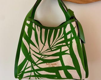 Kate Spade NY Bag Knott Palm Canvas and Leather Medium Crossbody Tote Purse / Handbag