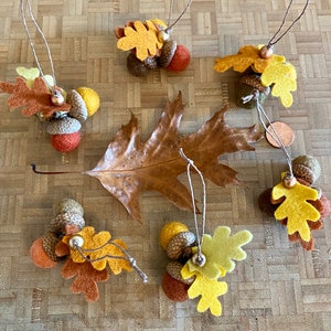 Felt Acorn Ornament Triple Acorns Earthtones with Wool Felt Leaves Sold Individually