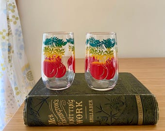 Vintage Bartlett Collins Optic Glass Juice Glasses: Tomato Set of 2