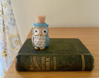 Retro Blue Owl Toothpick Holder (or Mini Vase) Ceramic Stoneware