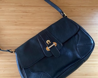 Etienne Aigner Shoulder Bag Crossbody Black Leather Vintage Designer Purse