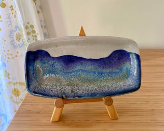 Steve Salisian Studio Pottery Cheese/ Butter Plate Butter Dish Artisan Made Mountain Pattern