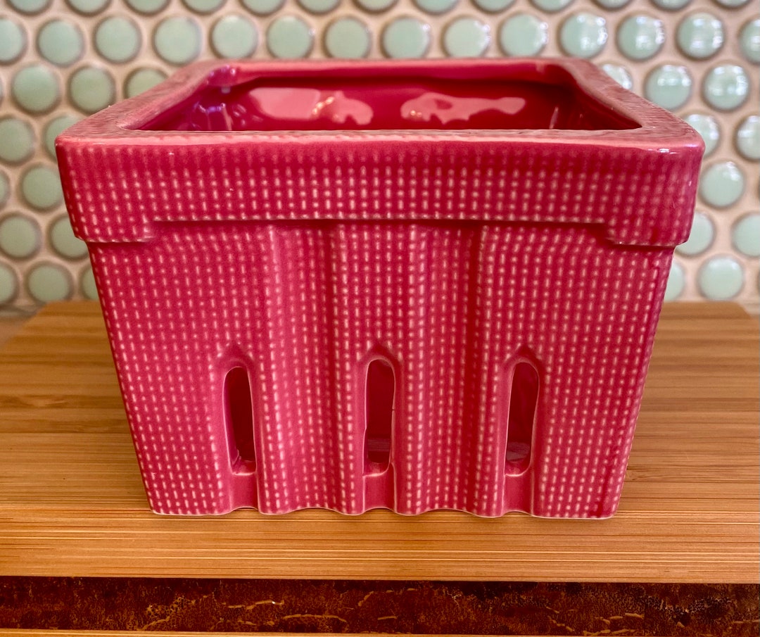 Ceramic Berry Basket Berry Bowl Coral Red Vintage Colander Etsy