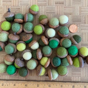 Felted Acorns Beeswax 1.5cm Greens Felt Acorn ALL NATURAL Holiday Decor Bowl Filler No Toxic Glue Lot Of 12 image 2