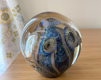 Robert Eickholt Art Glass Paperweight Signed and Dated 2001 Underwater Scene Oceanic Series Dichroic Glass Accents Jellyfish Anemone