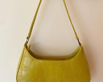Urban Outfitters Purse Faux Crocodile Embossed Baguette-style Shoulder Bag in Yellow Vintage 90s Style