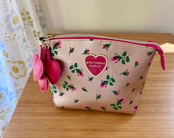 Betsey Johnson Cosmetic Bag in Rose Gold with Floral Rose Pattern Makeup Pouch Designer