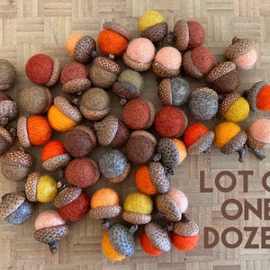 Felted Acorns Beeswax 1.5cm  Earthtones and Oranges Felt Acorn ALL NATURAL Holiday Decor Bowl Filler No Toxic Glue Lot Of 12