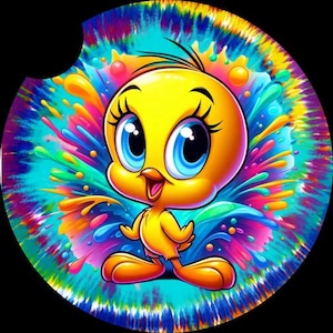 Dessous de verre voiture personnage oiseau jaune 3" à téléchargement numérique PNG