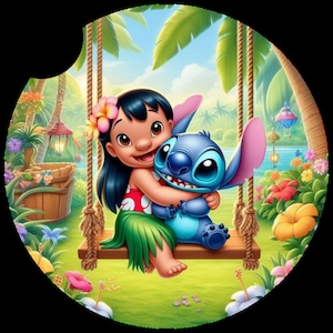 Posavasos de coche de 3 pulg., Personajes de puntada oscilante, Descarga digital PNG