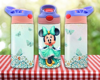 Vaso con tapa abatible de 12 oz con personaje de ratón verde azulado, descarga digital PNG