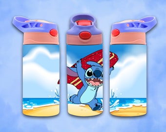 12oz straight Blue Stitch Surfing Character flip top tumbler digital download PNG