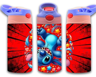 12oz straight Flip Blue Stitch Character flip top tumbler digital download PNG