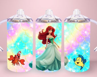 12oz straight Princess Mermaid sippy cup tumbler digital download PNG