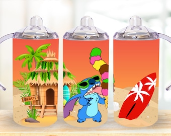 12oz straight Beach Scene Blue Stitch Character sippy cup tumbler digital download PNG