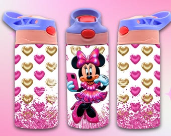 Vaso con tapa abatible de 12 oz con personaje de ratón y teléfono, descarga digital PNG