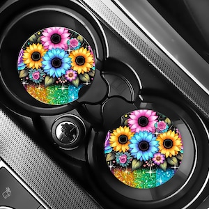3&#39; Pastel Flowers car coaster digital download PNG