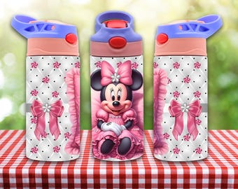 12oz straight Pretty In Pink Mouse Character flip top tumbler digital download PNG