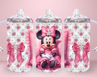 12oz straight Pretty In Pink Mouse Character sippy cup tumbler digital download PNG