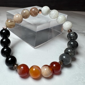 Moonstone, Sunstone, Carnelian, Labradorite, Obsidian Gemstone Protective Bracelet
