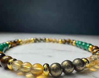 Pyrite Malachite Tiger’s Eye Citrine Bracelet | Abundance Prosperity Crystal Jewelry