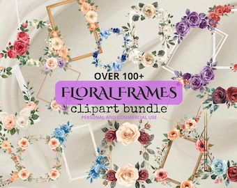 100+ Blumenrahmen PNG Bündel | Vintage Rose Rahmen | Digitale Hochzeitseinladungsrahmen | Transparent für Scrapbooking & Cardbasteln