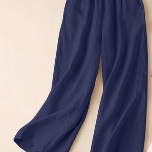 Women Wide Leg Pants Fashion Casual Long Trousers Spring Vintage Cotton Pantalon Loose Elastic Waist Palazzo, Summer  Wear Gift For Her