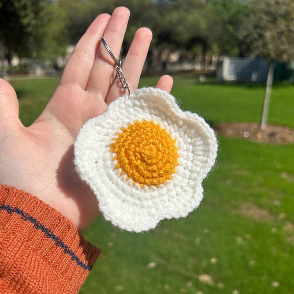 Crochet Fried Egg Keychain Accessory
