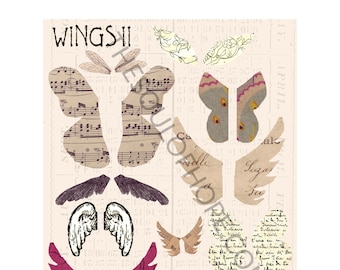 Vintage Wings II Digital Collage Sheet